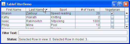 TableFilterDemo with reverse sorting in second column