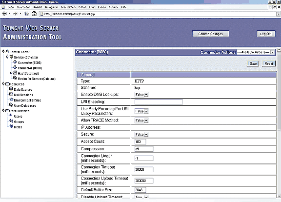 Administrationsoberfl�che des Tomcat
