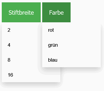 Abb. der
          Zeichenanwendung mit geöffneten Dropdown-Menüs