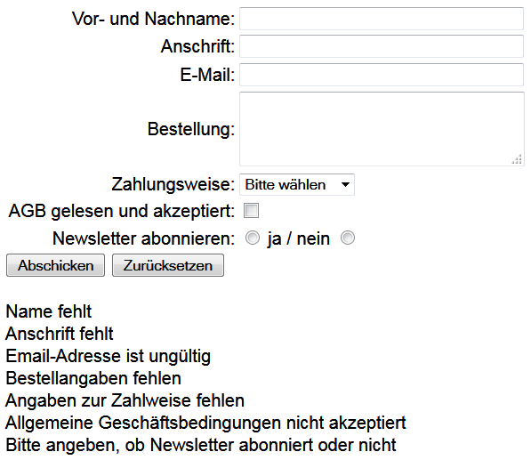 Bild eines unausgefüllten Formulars