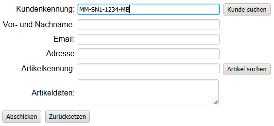 Rücksendeformular mit Kundennummer